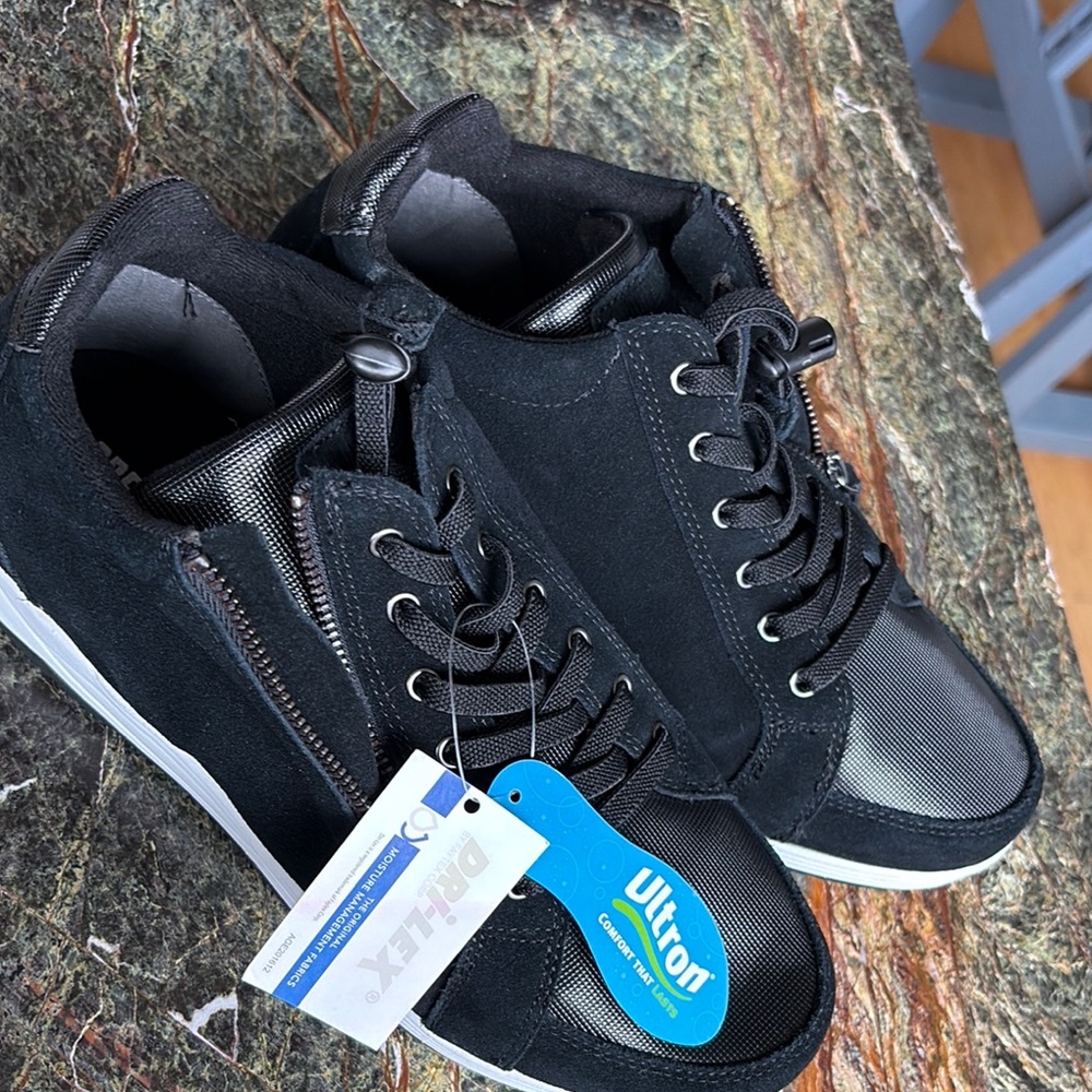 Black Lace-Up Sneakers with White Sole
